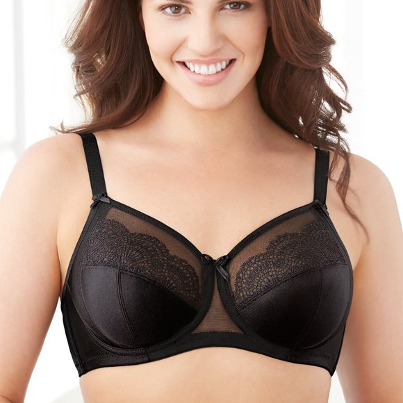 Set of 3! 42D Glamorise ELEGANCE Bra (UNDERWIRED) Lace STRETCH-STRAPS BLACK NEW - Picture 8 of 11